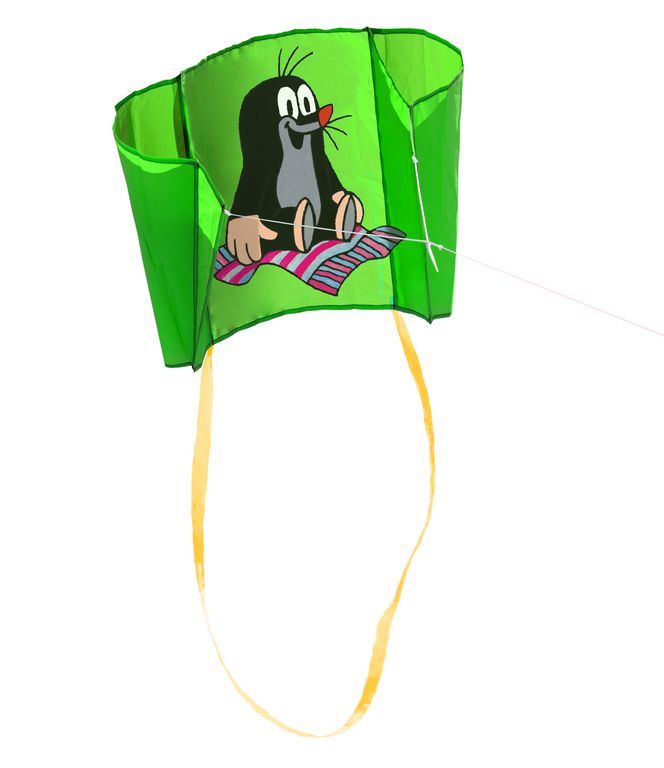 Elliot Einleiner-Drachen/Kinderdrachen (Mini-Pocket-Kite/1-Leiner) rtf (flugfertig) Maulwurf auf Teppich 43 cm x 33 cm grün/bunt